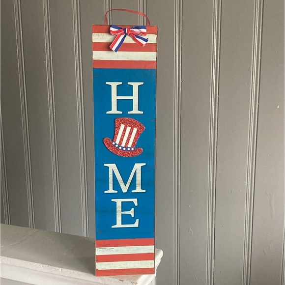 NWT Vertical Wooden HOME 🎩 Patriotic Hanging Decoration Sign - Picture 4 of 17